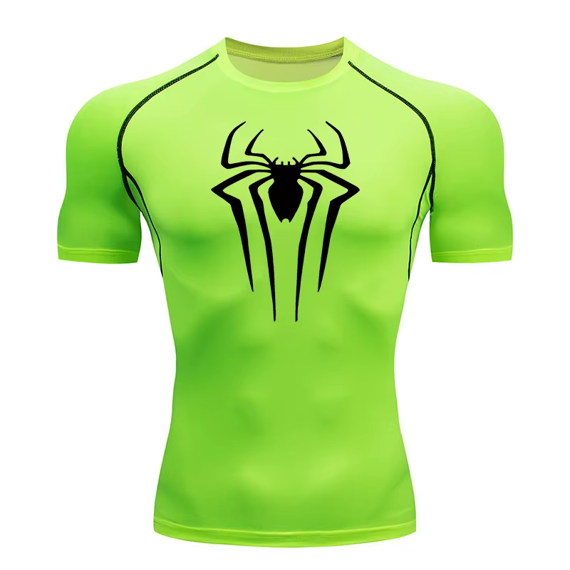Chemises de Compression imprimées araignée pour hommes, t-shirt d'été à manches courtes, protection contre les éruptions cutanées, d'entraînement, d'athlétisme, à séchage rapide
