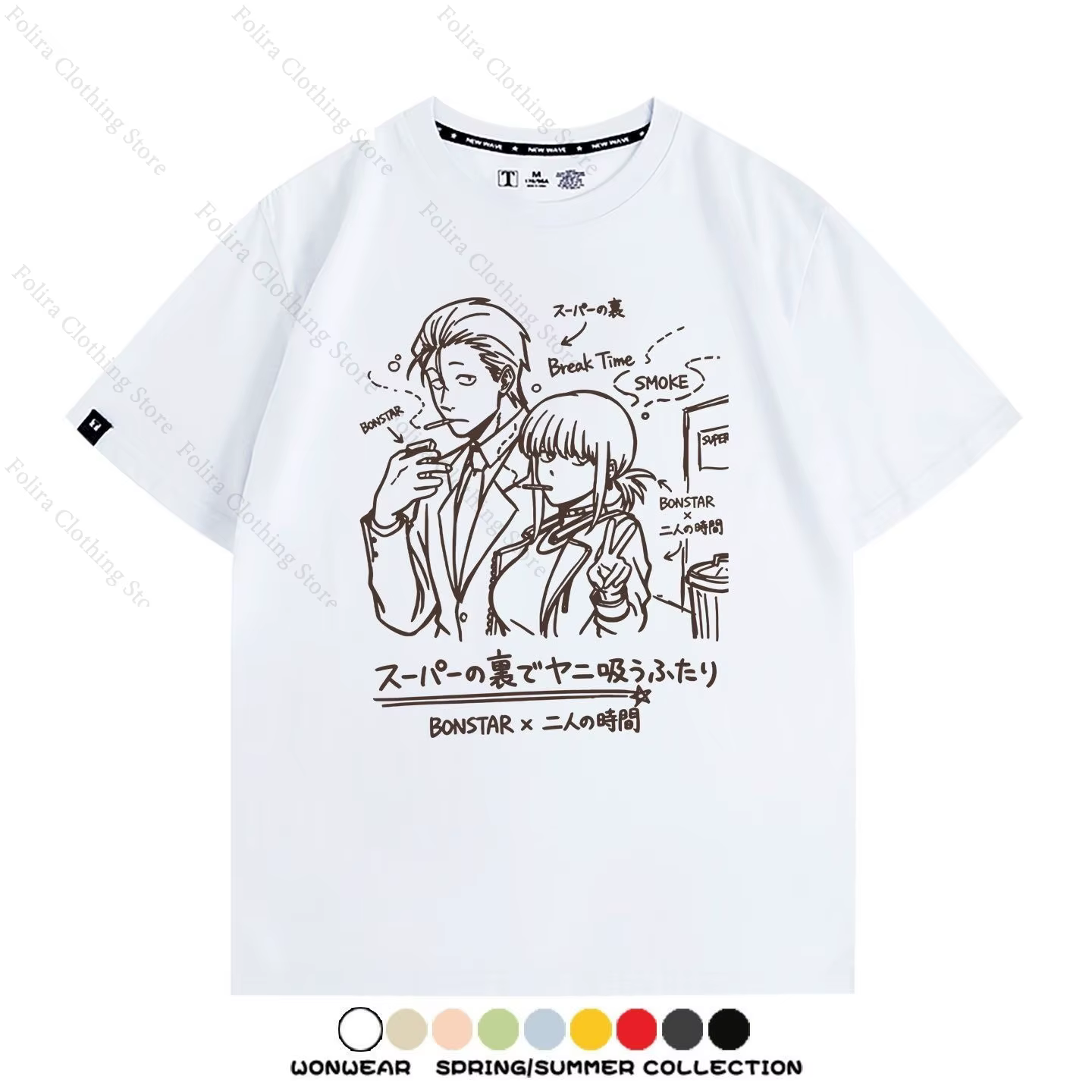 Anime ‌ Fumer derrière le supermarché avec vous ‌   T-shirt imprimé en coton, hauts à manches courtes, vêtements d'été décontractés