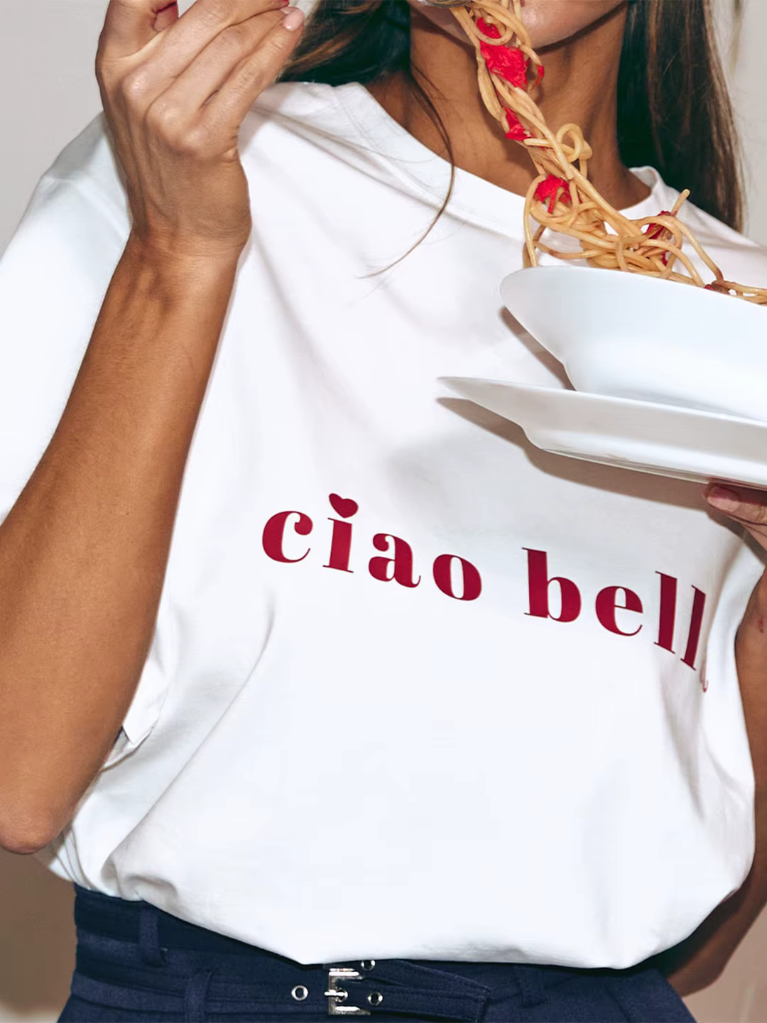 T-Shirt blanc surdimensionné avec imprimé Ciao Bella