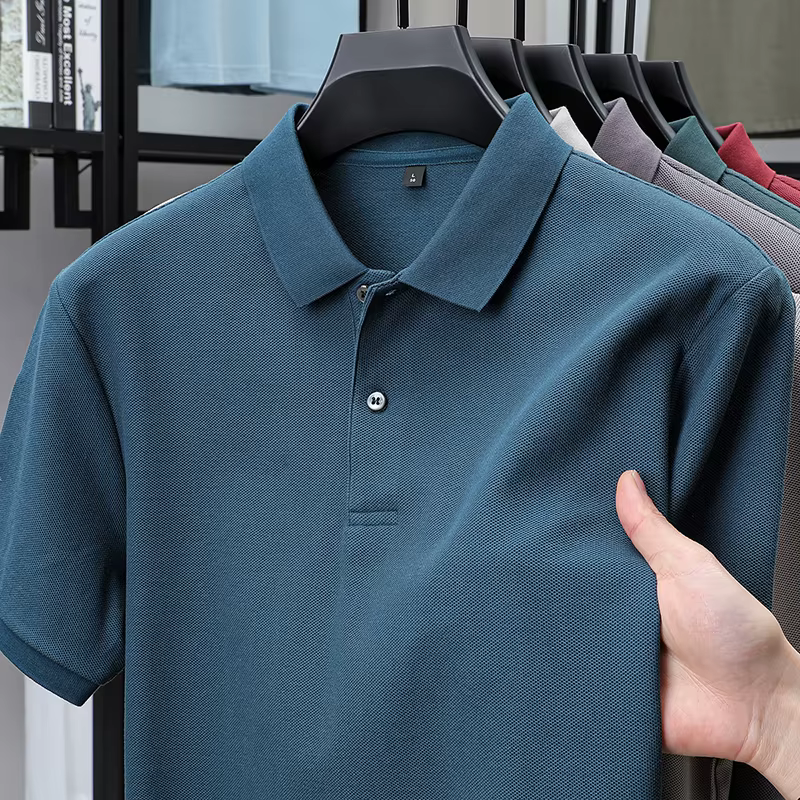 Haut de gamme 100% coton hommes manches courtes polo shirt revers top été nouveau affaires respirant t t