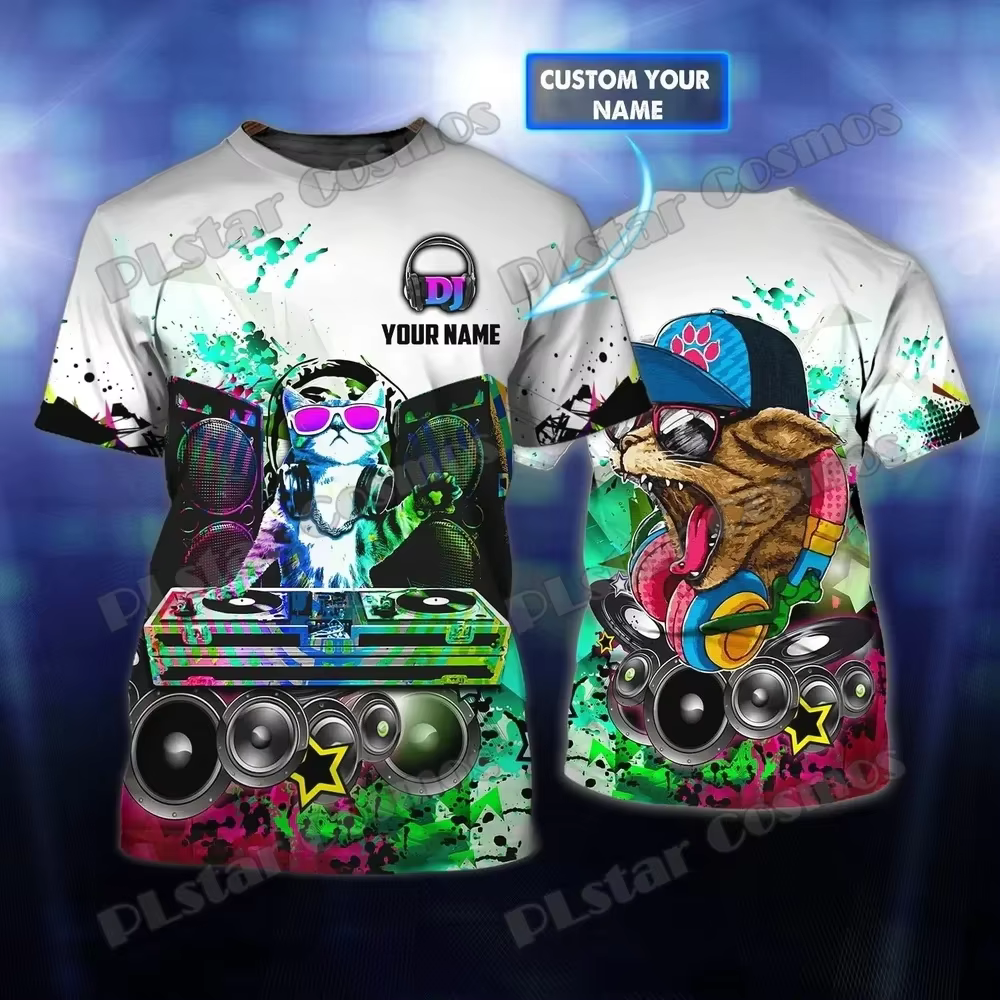 Nom personnalisé DJ Cat Disc Jockey 3D imprimé mode hommes T-Shirt été unisexe décontracté