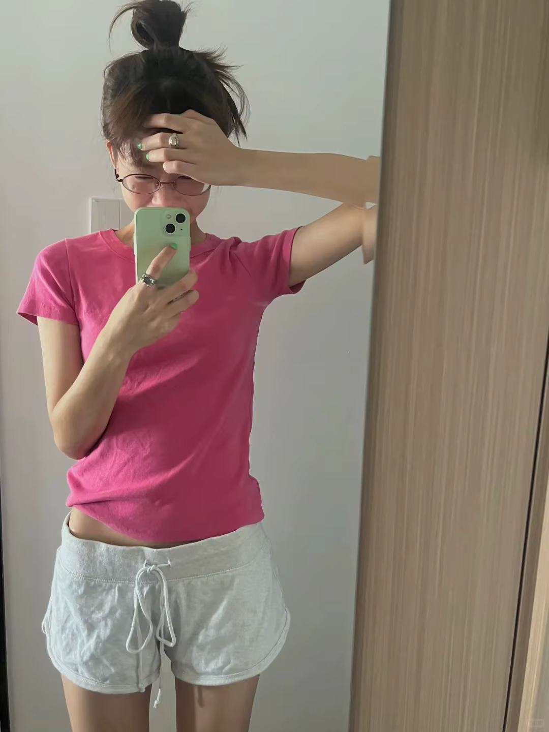 T-shirt col rond rouge rosé pour femme