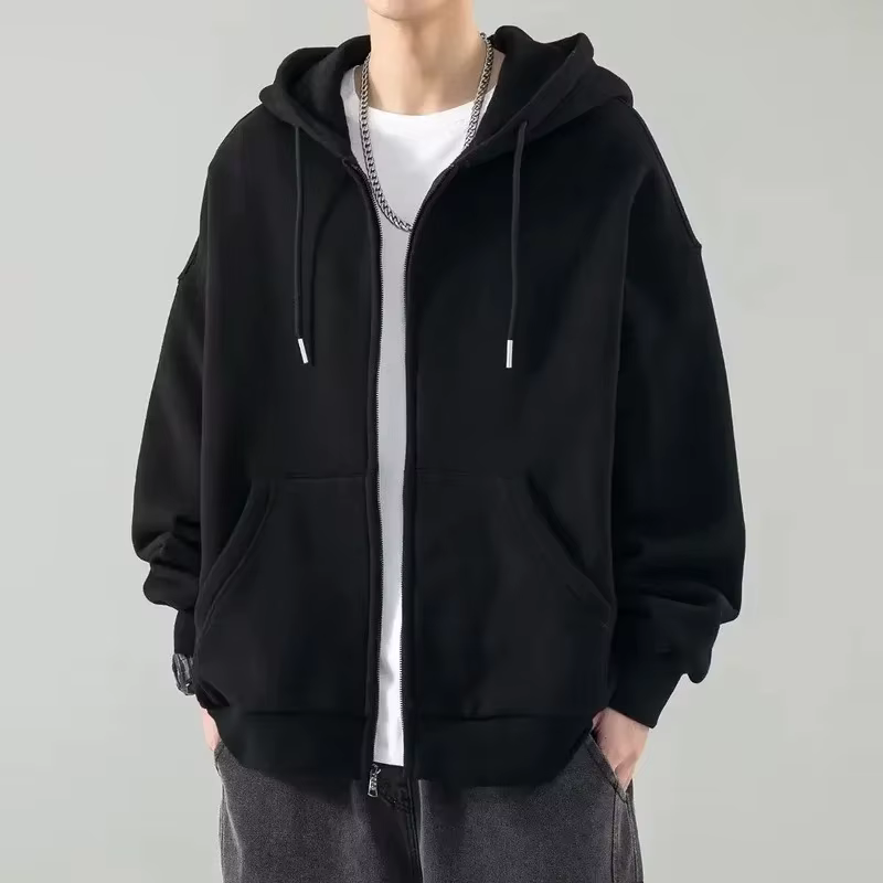 Vêtements masculins noir solide sweat pour hommes pleine fermeture éclair