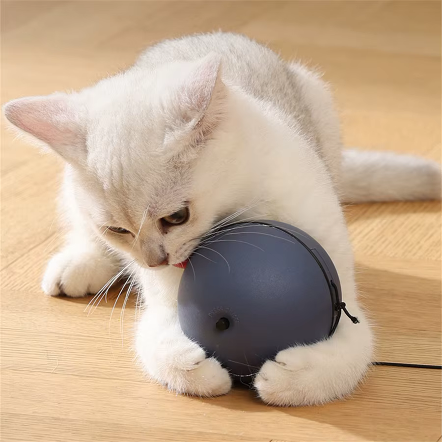 Balle jouet interactive pour chat «à piles » avec souris de suivi - Teaser roulant automatique pour toutes les races, alimenté par batterie (Batt