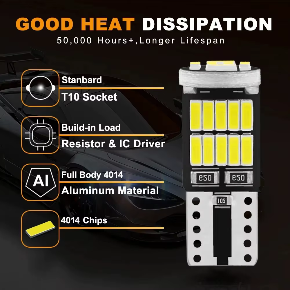 Ampoules Led W5W T10 Canbus 4014 SMD 6000K 168 194 Led 5w5, dôme intérieur de voiture, lecture de plaque d'immatriculation, Signal lumineux, 10 pièces