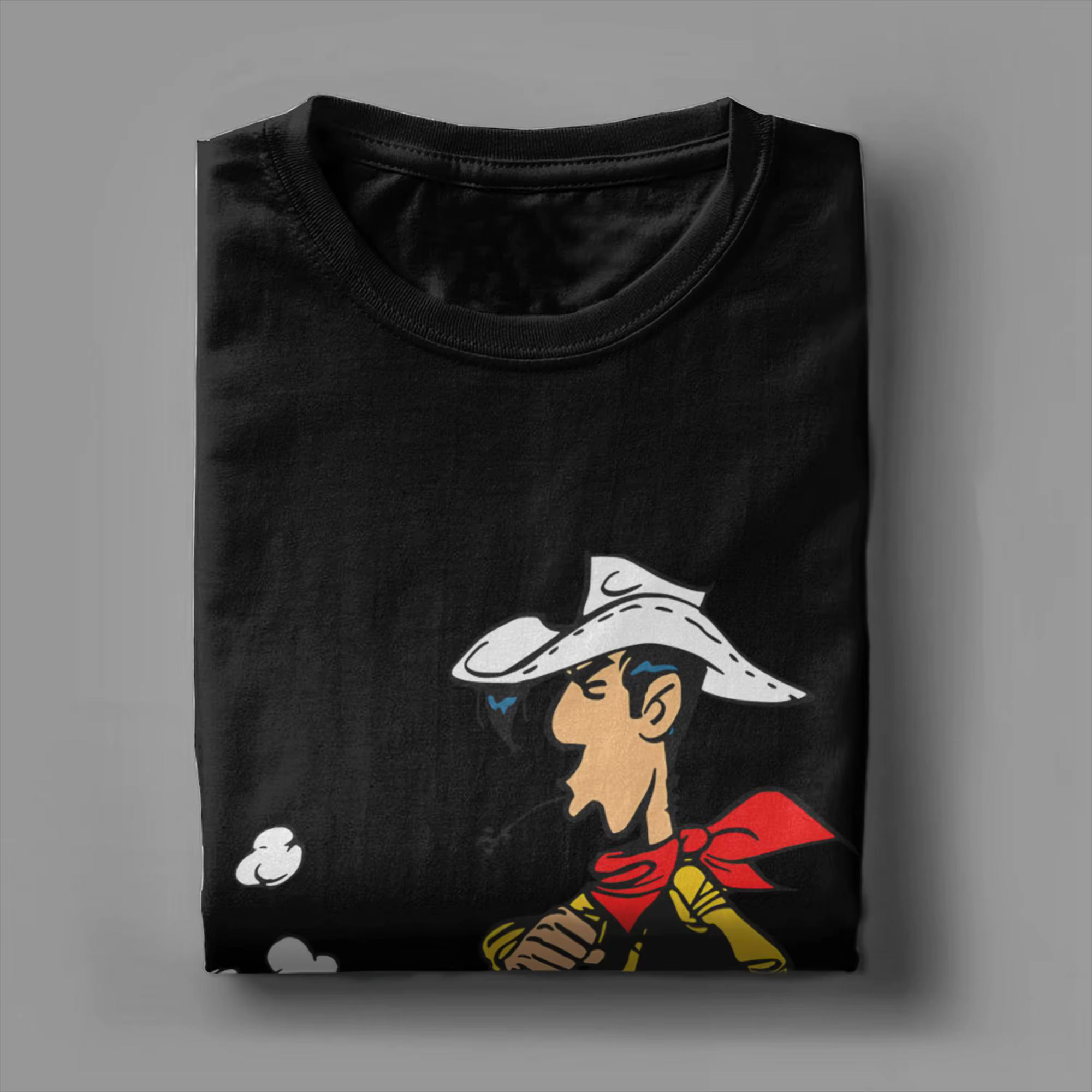 T-shirts Lucky Luke pour hommes, hauts en pur coton avec dessin animé, décontractés, à manches courtes, col rond, cadeau d'anniversaire