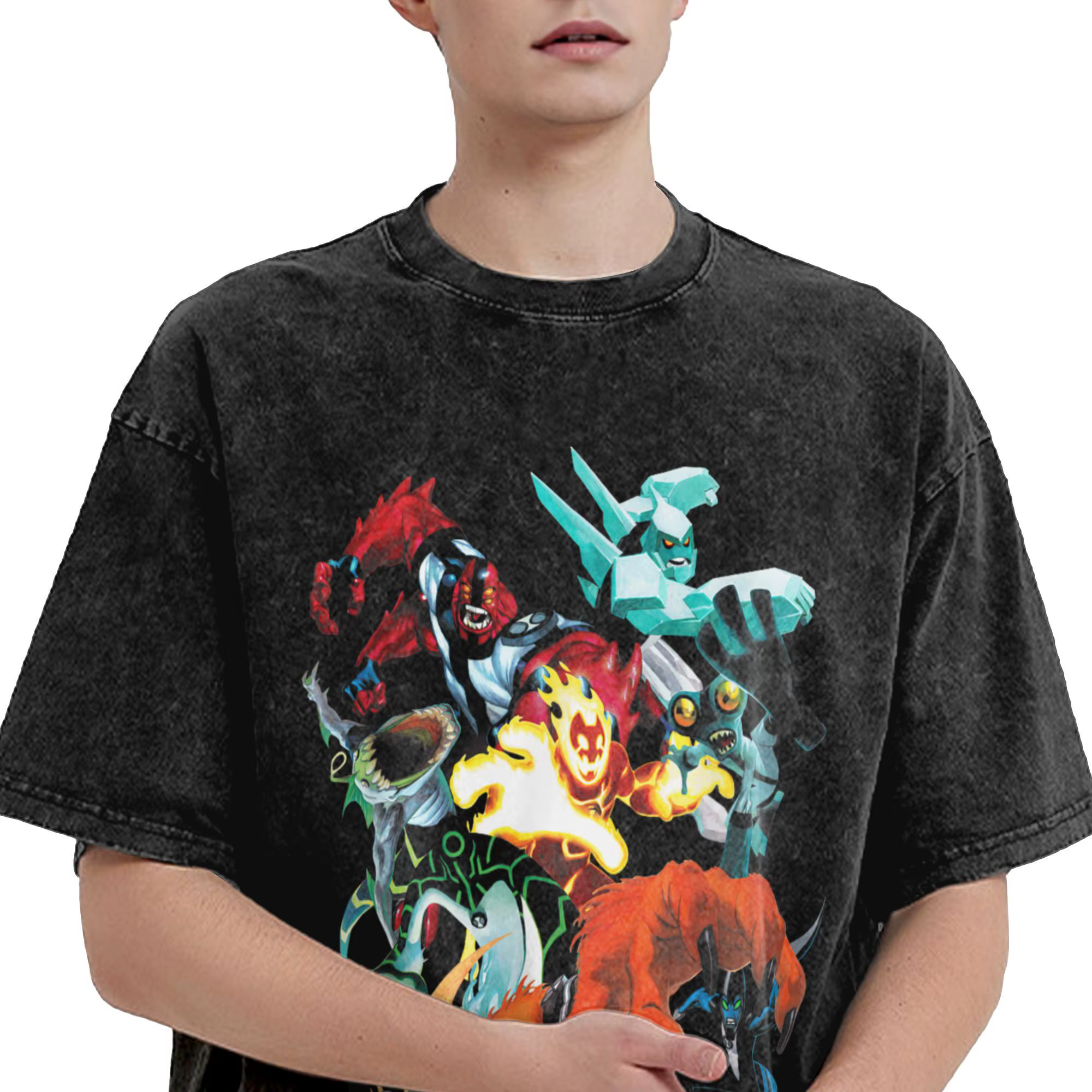Incroyable Ben 10 Alien anime T-Shirt pour hommes col rond coton lavé
