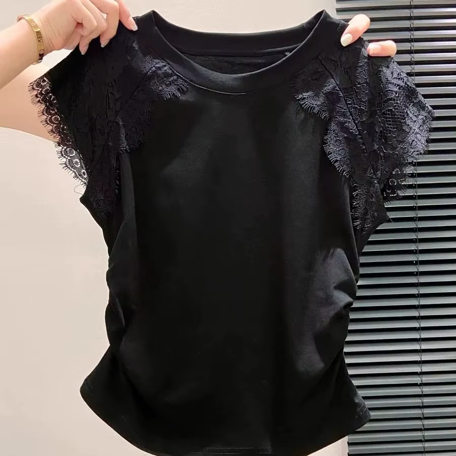 T-shirt en dentelle Patchwork pour femmes