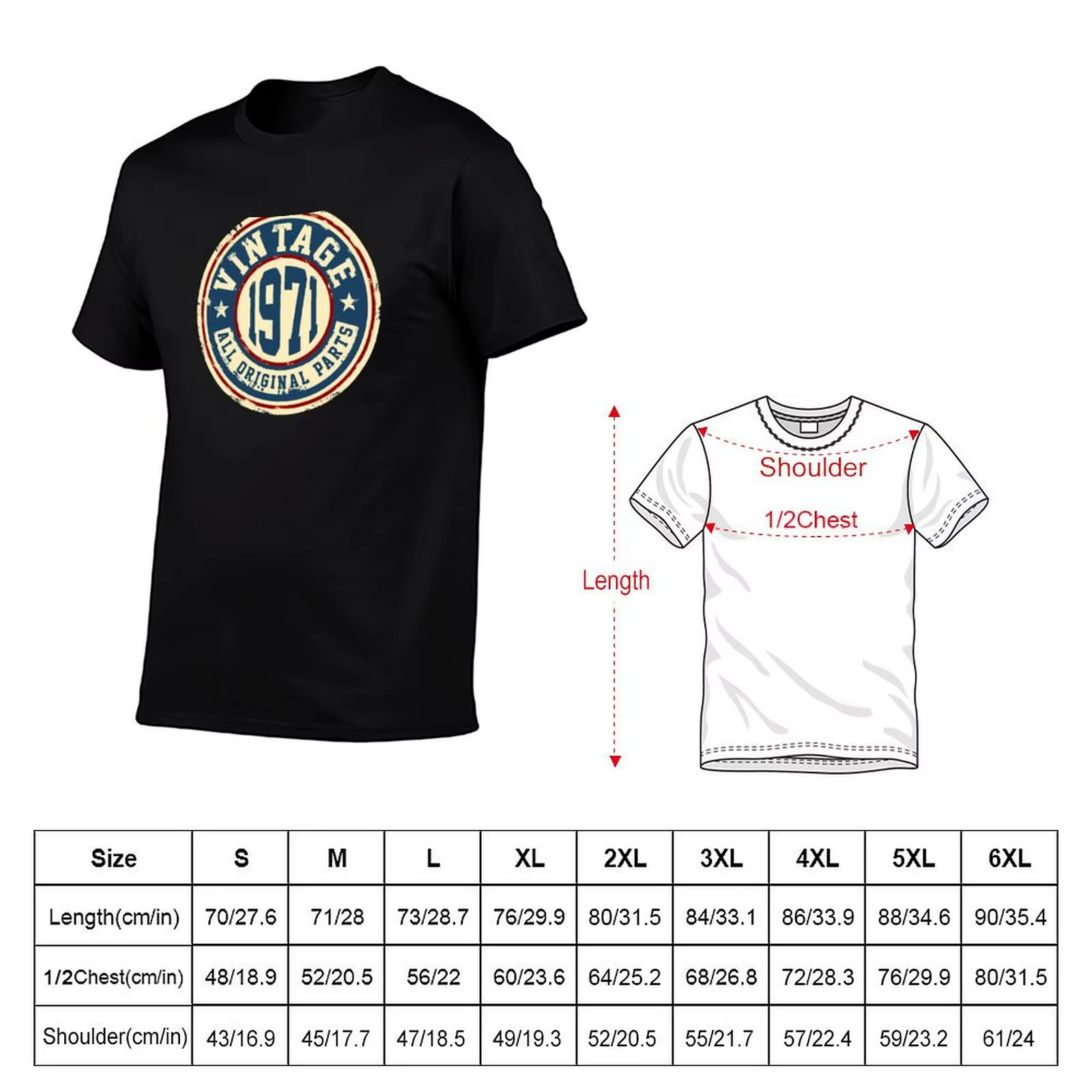 T-shirt vintage 1971 avec toutes les pièces d'origine