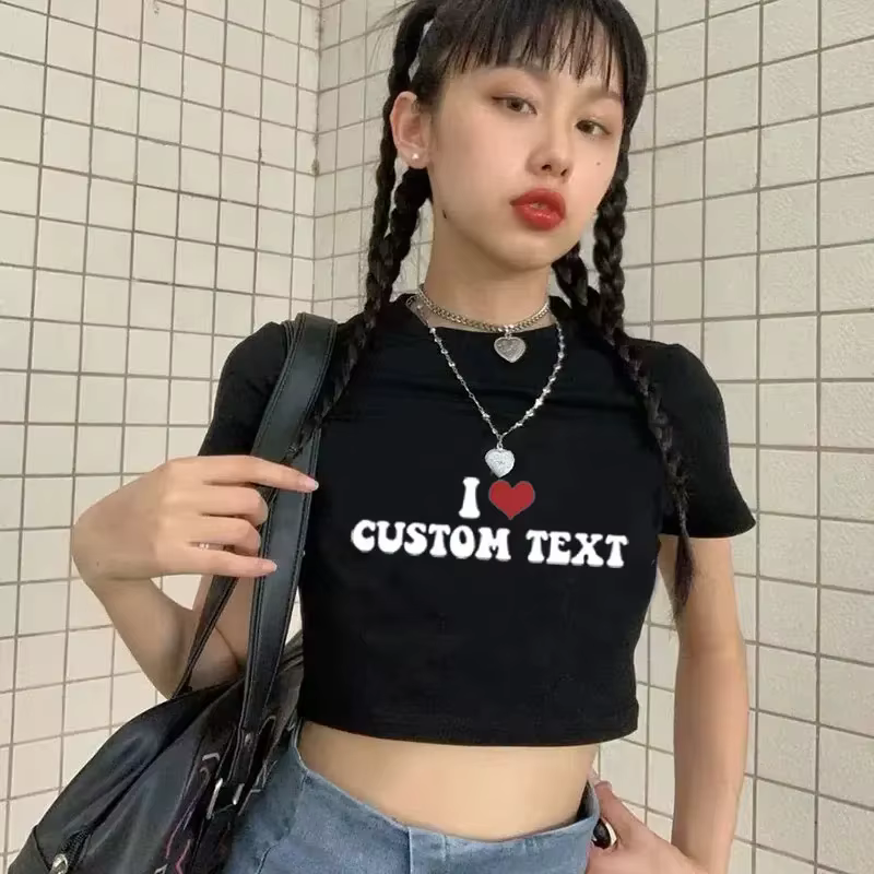 J'aime personnalisé haut court femmes casual lâche votre Photo ici bricolage Logo