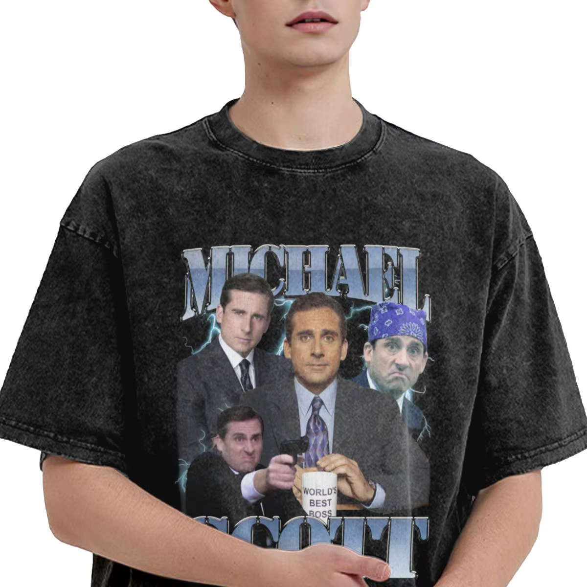 Michael Scott 90s T-Shirts délavés Streetwear Hip Hop mode