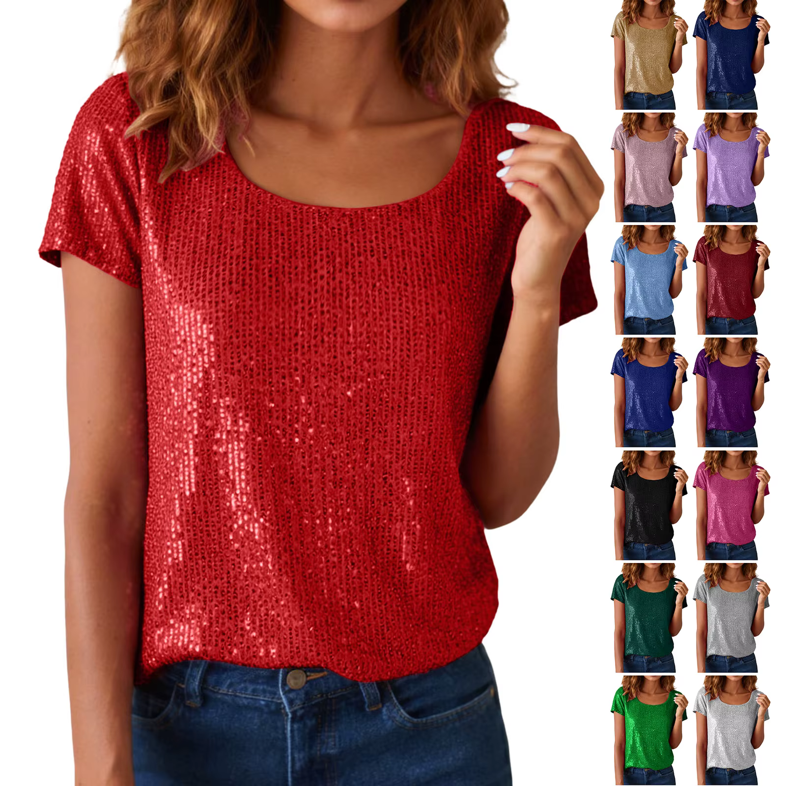 T-shirt à paillettes brillantes pour femmes