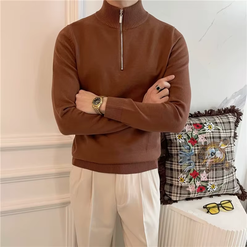 Pull à manches longues et demi-col roulé pour homme