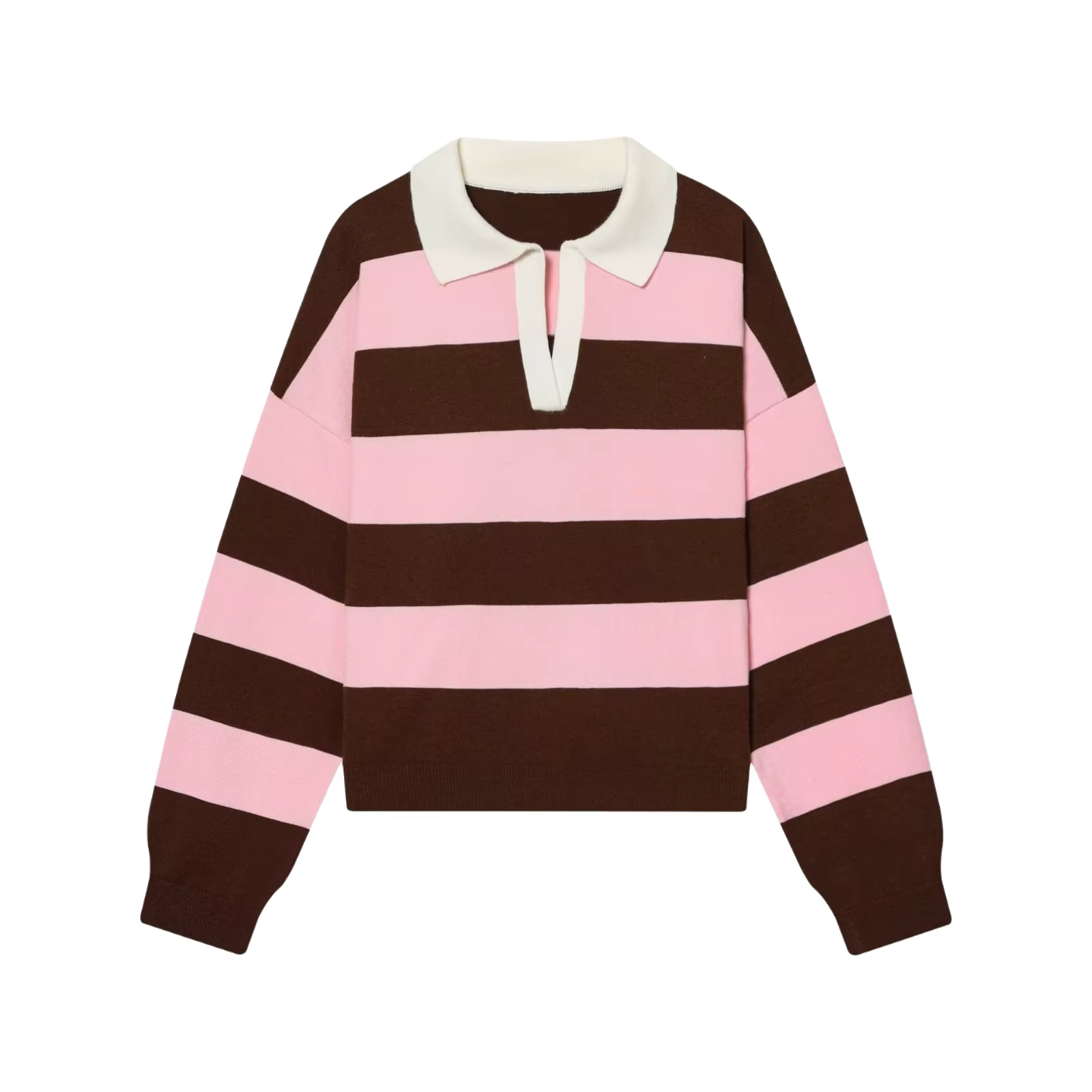 Nouvelle Arrivée Hiver – Pull Tricoté à Col Polo Rayé à Manches Longues – Style Décontracté Confortable en Fibre de Polyester Coupe Ample