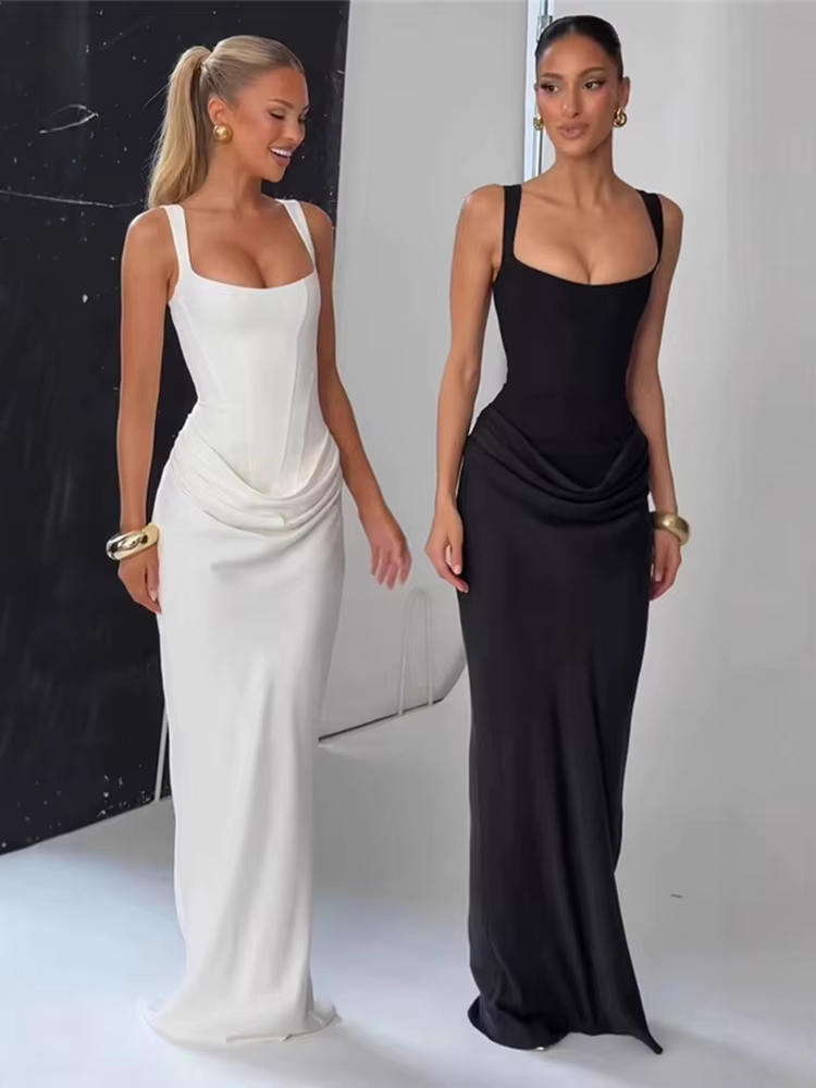 Kliou – Robe longue froncée élégante pour femme