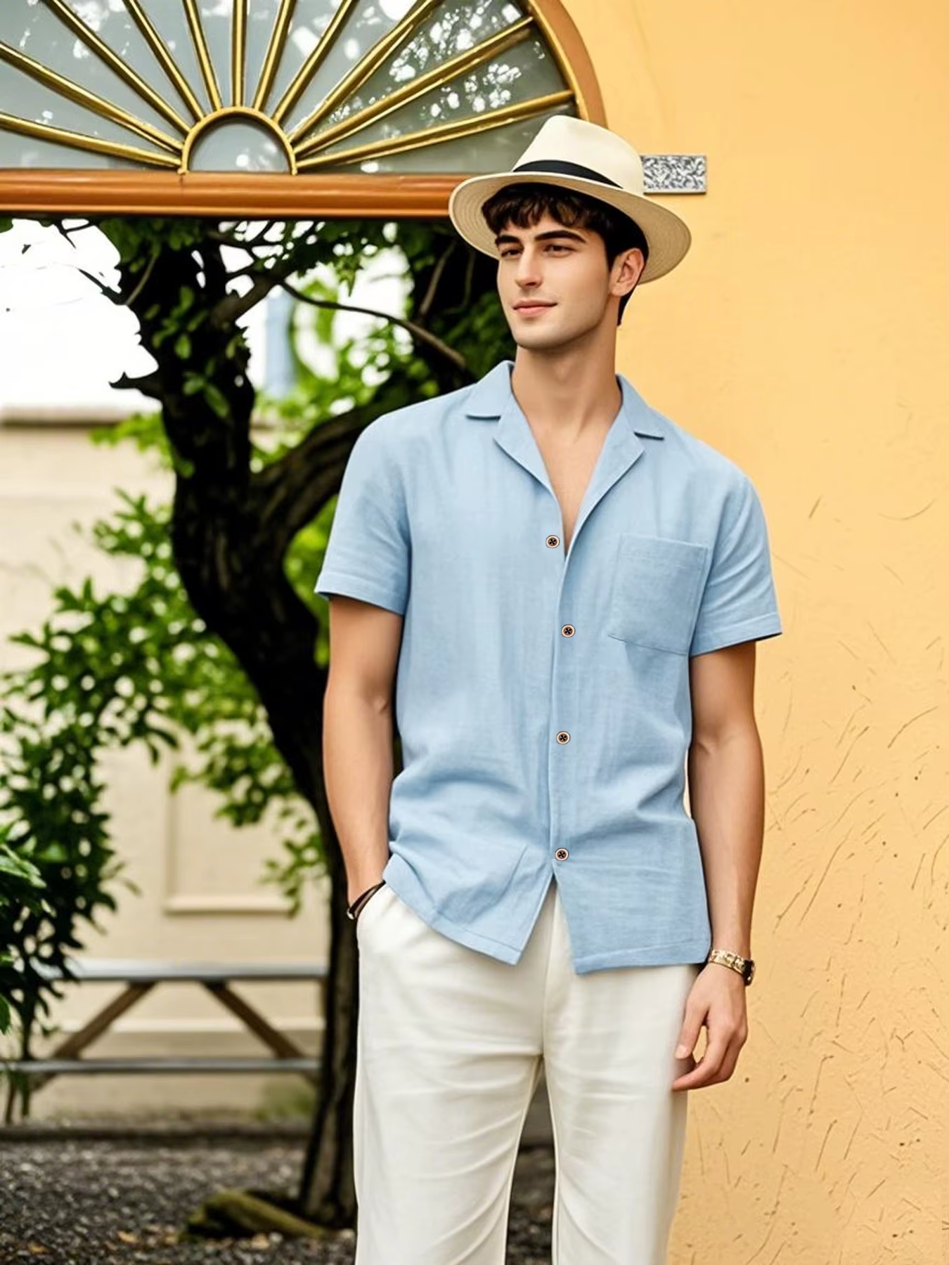 2025 chemises à manches courtes pour hommes nouveau coton lin offre spéciale été couleur unie col rabattu décontracté Style de plage grande taille