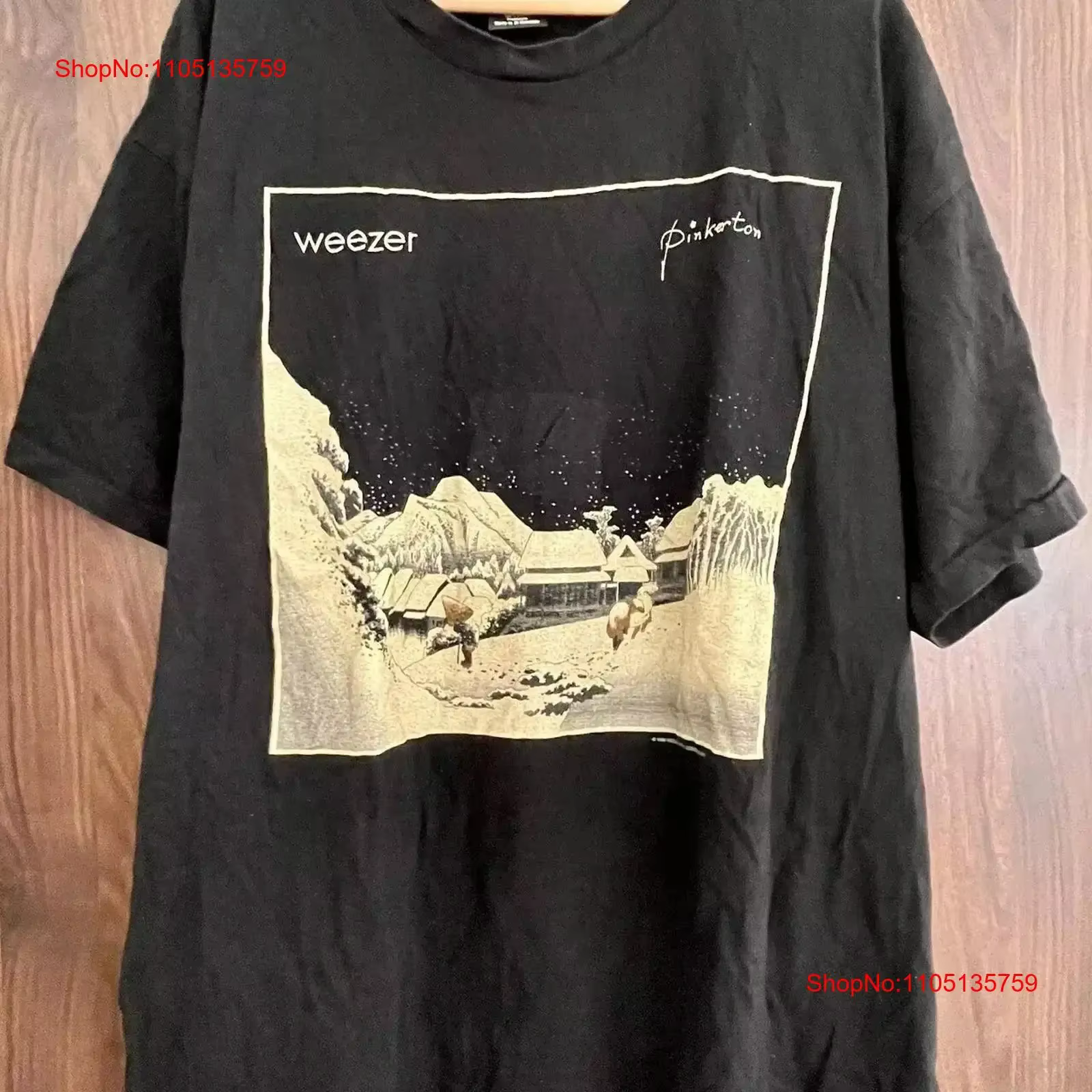 Weezer Pinkerton Albums Style rétro noir t-shirt réimpression S 5XL WA0471 vintage lavé streetwear doux polyvalent