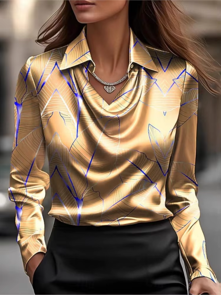 Mode imprimé à manches longues revers chemise femmes automne nouveau décontracté Simple tempérament bureau pull chemise femme hauts 2025