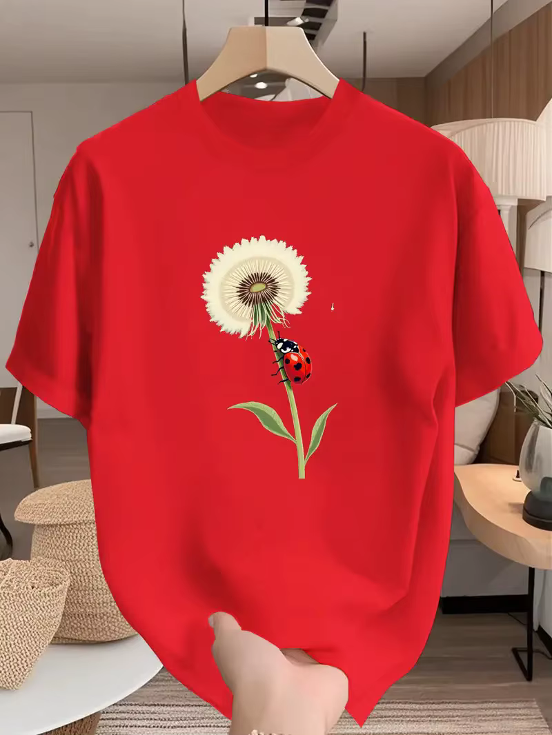 Coton 100% un nouveau T-shirt à manches courtes le plus vendu pour les vêtements pour femmes avec des fleurs de plantes européennes et américaines imprimées esthétiques