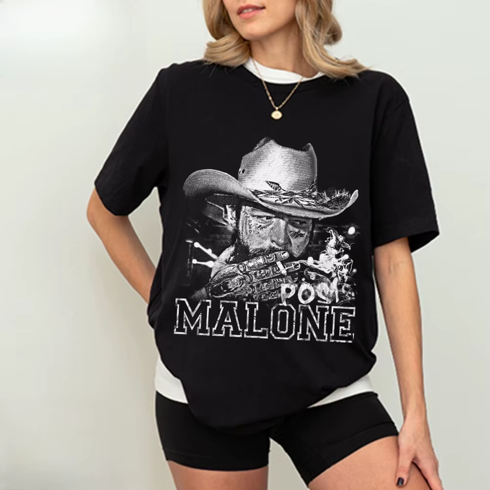 T-shirt Post Malone Smoking : T-shirt à motif musical rap