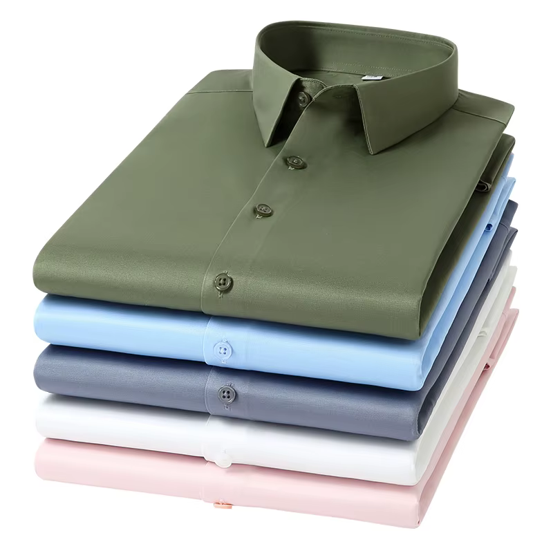 Chemises de bureau sans fer pour hommes, Anti-rides, douces, sans poche, intelligentes, décontractées, violettes, Slim Fit, haut pour hommes, dernière collection
