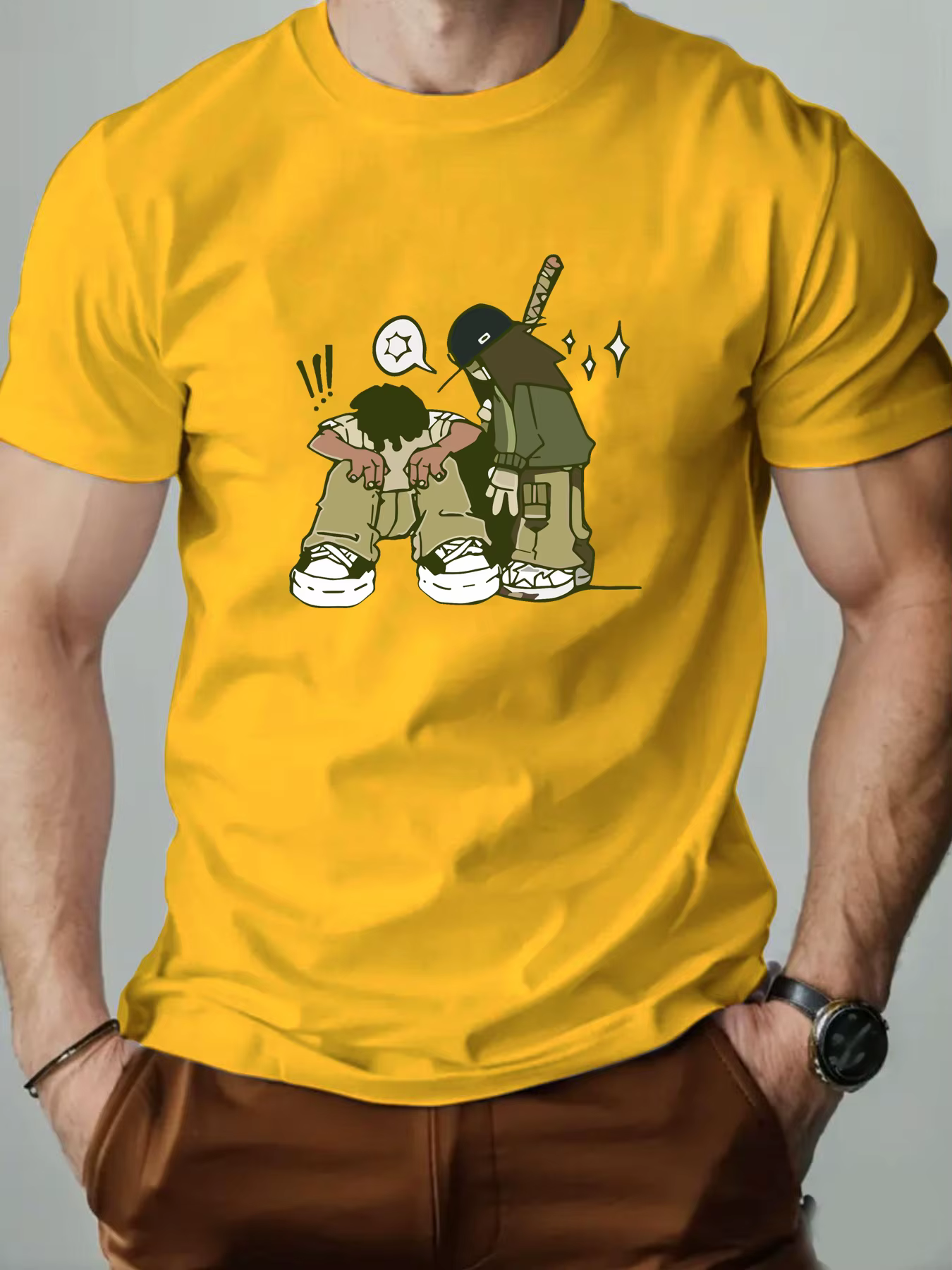 T-shirt en coton pour hommes Style Hip-hop T-Shirts imprimés de dessins animés col rond respirant Streetwear mode