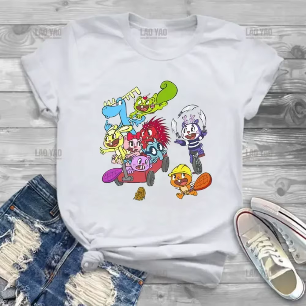 2025 été dessin animé T-shirt mignon tous les personnages joyeux arbre amis câlin dames TStudent