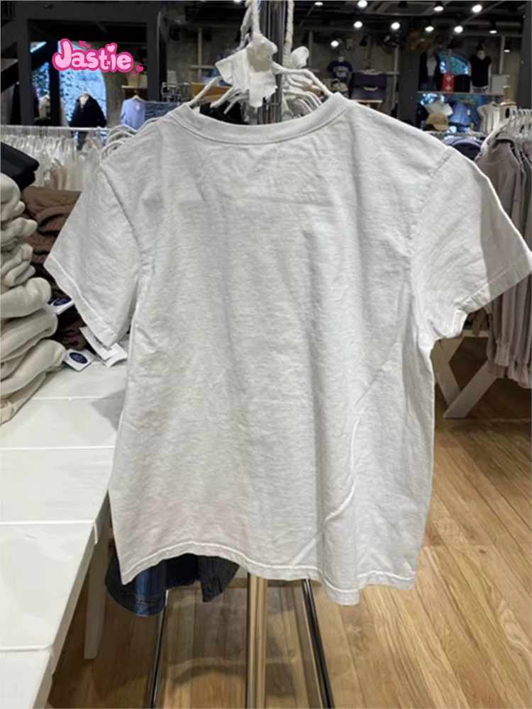 T-shirt Manches Courtes Col Rond en Coton Doux pour Femme