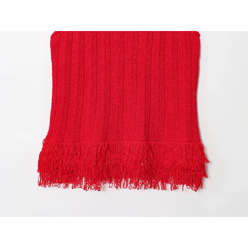 Gland sans manches tricoté gilet haut femmes col rond décontracté automne rouge hauts pullover