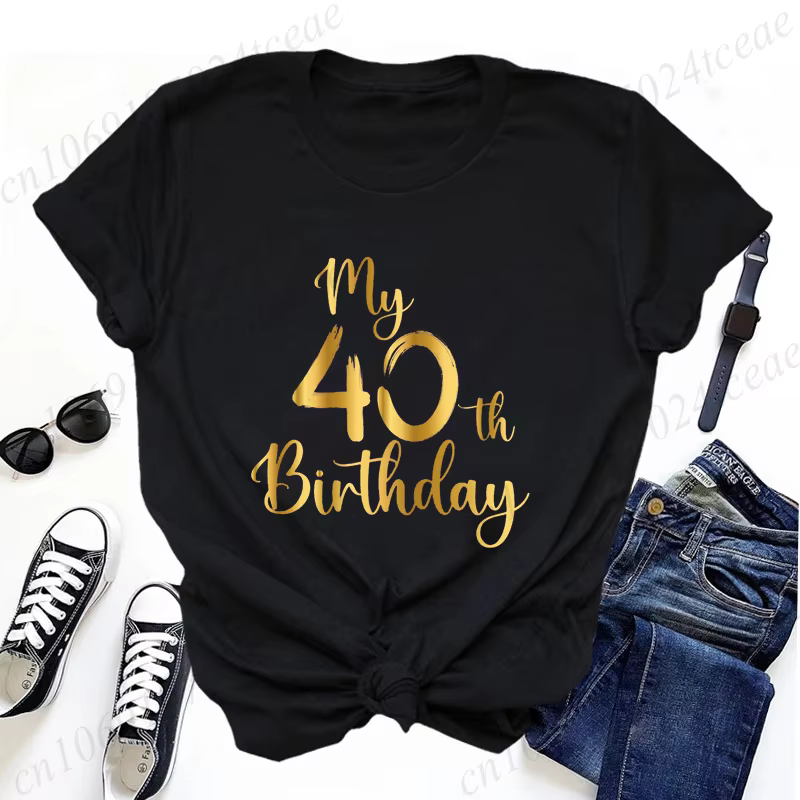 T-shirts décontractés pour femmes mon 40e anniversaire fête amusant imprimé T-shirt décontracté