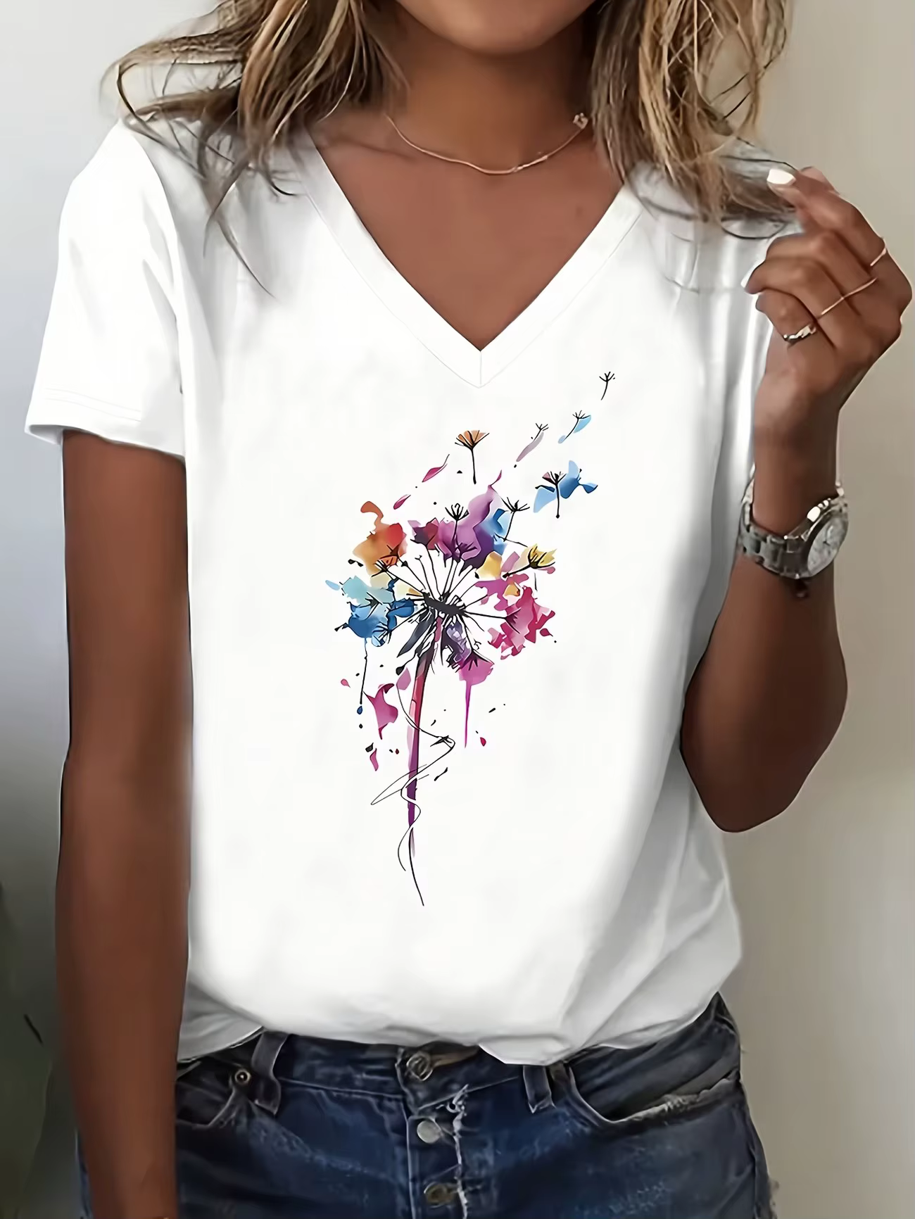 T-shirt tendance vintage à fleurs