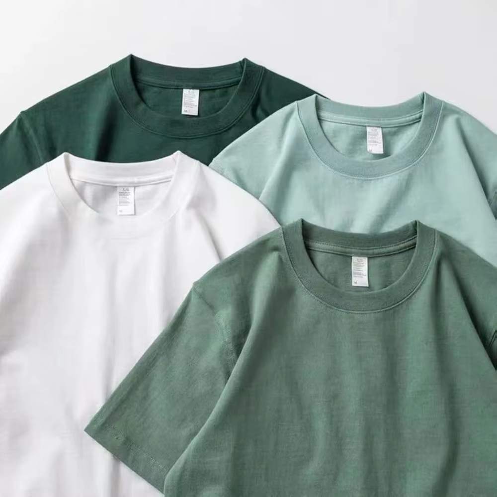 Hommes femmes vert T-shirt 280g coton à manches courtes haut coréen