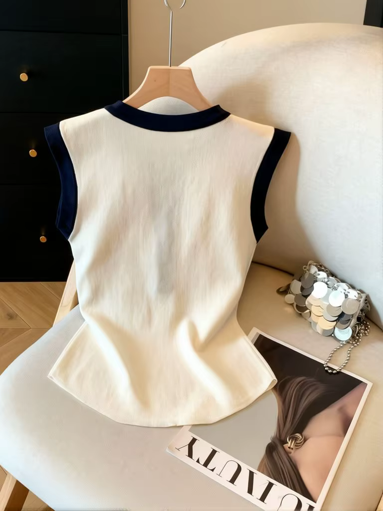 T-shirt vintage sans manches pour femme
