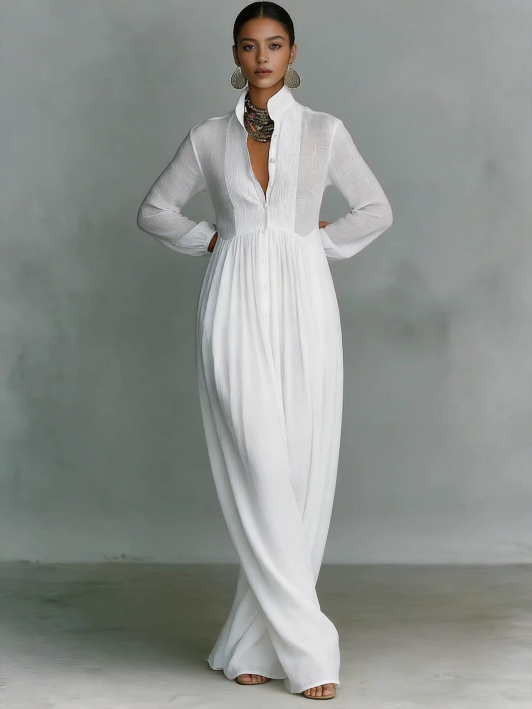 Robe longue élégante pour femmes, automne-hiver 2025, manches longues, robe maxi blanche décontractée