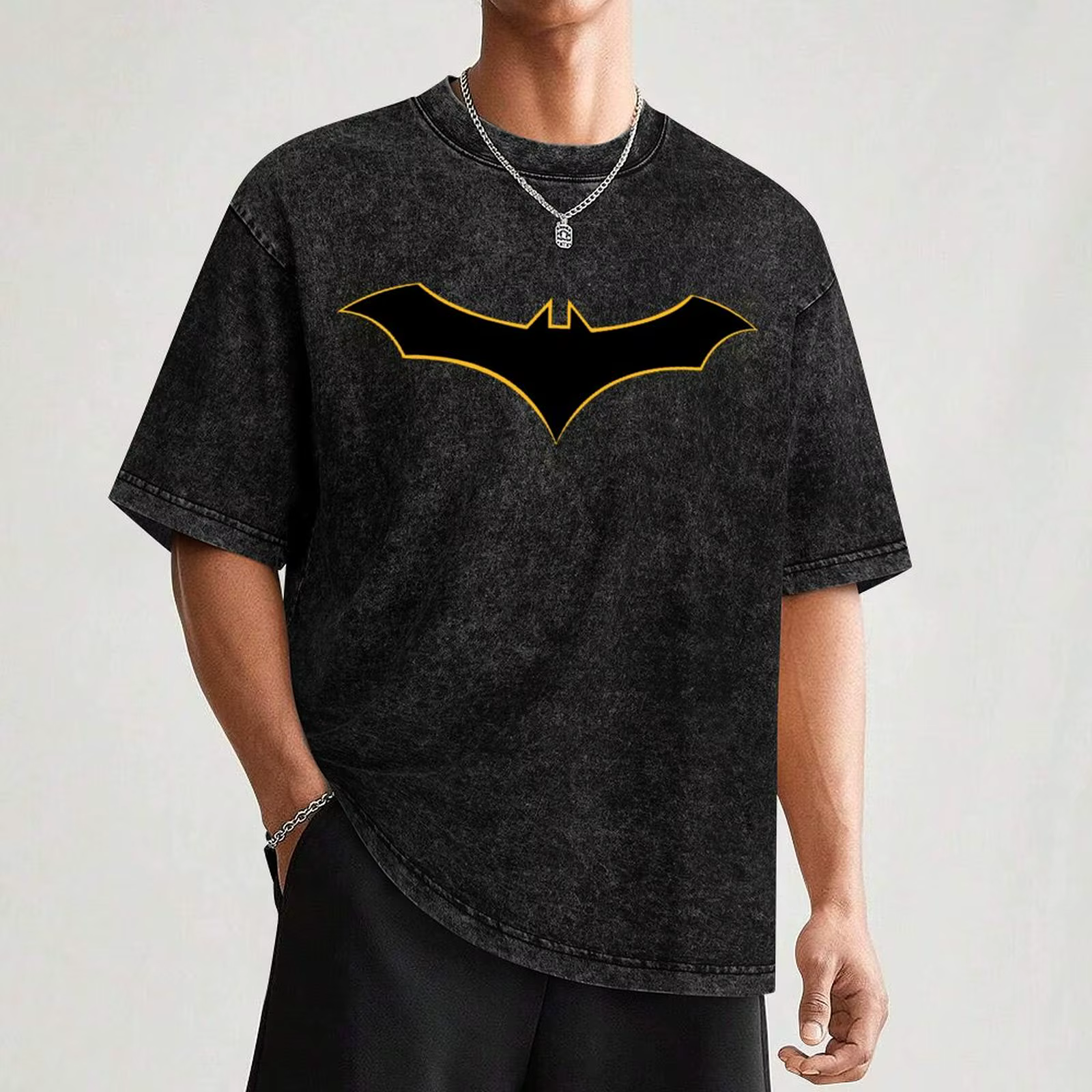 T-shirt imprimé avec symbole de chauve-souris, renaissance, Streetwear