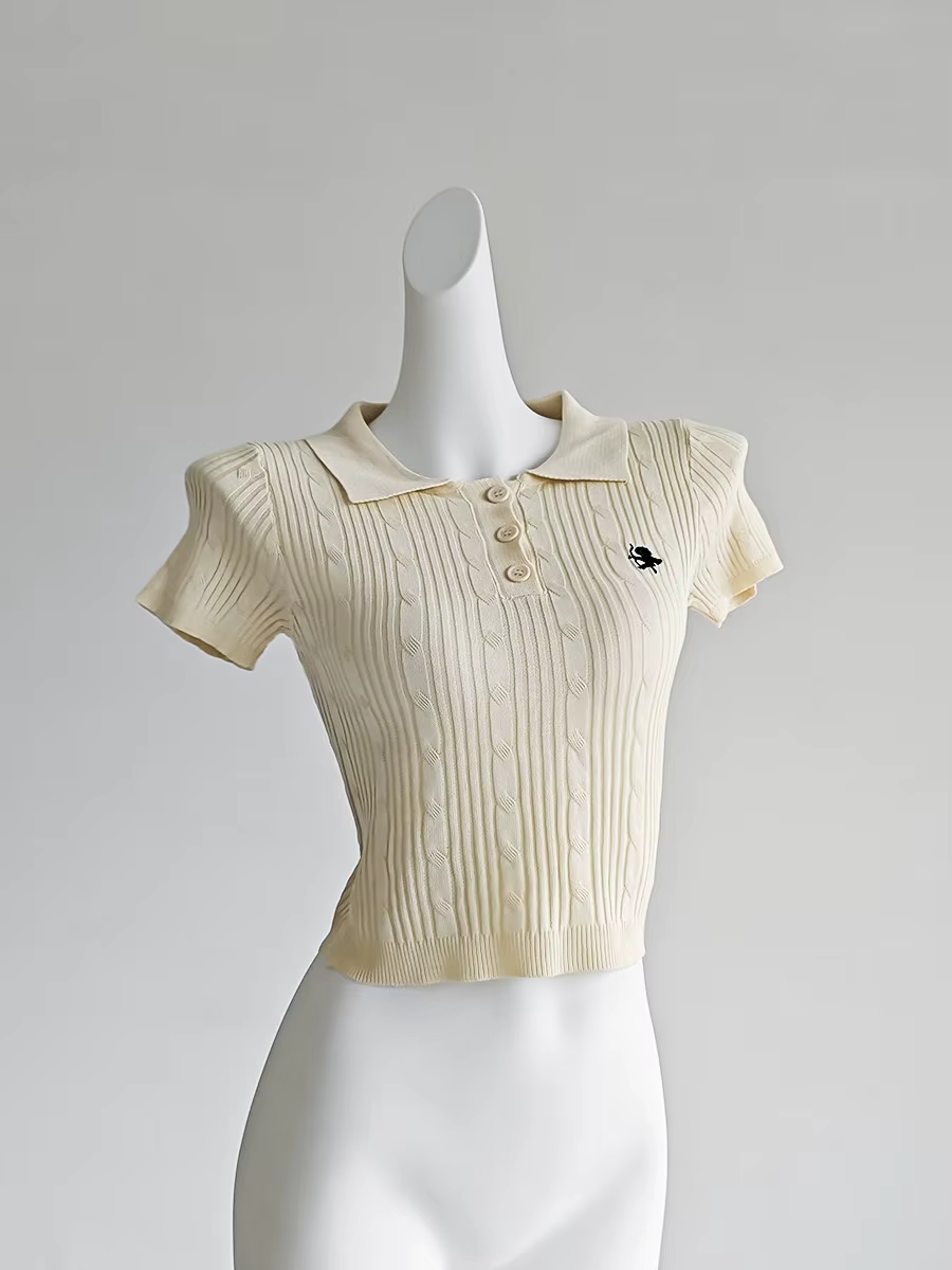 Polo en maille côtelée pour femme