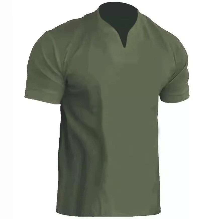 T-shirt homme 2026 décontracté fitness sport coton élastique avec poche manches courtes été col en V vêtements pour hommes