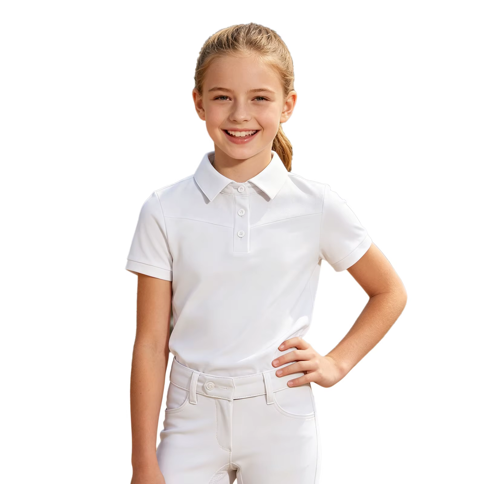 Chemises d'équitation pour filles, manches courtes, col rabattu, fermeture à boutons, design t-shirt, costumes d'équitation, hauts de sport