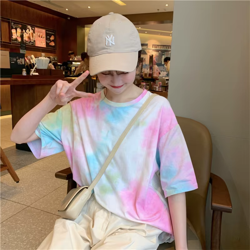 T-shirt à manches courtes en coton coloré pour femmes