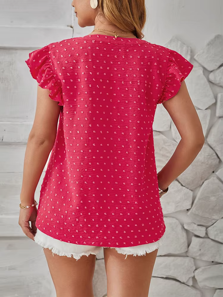 T-shirt en fibre à col en V rose pour femme