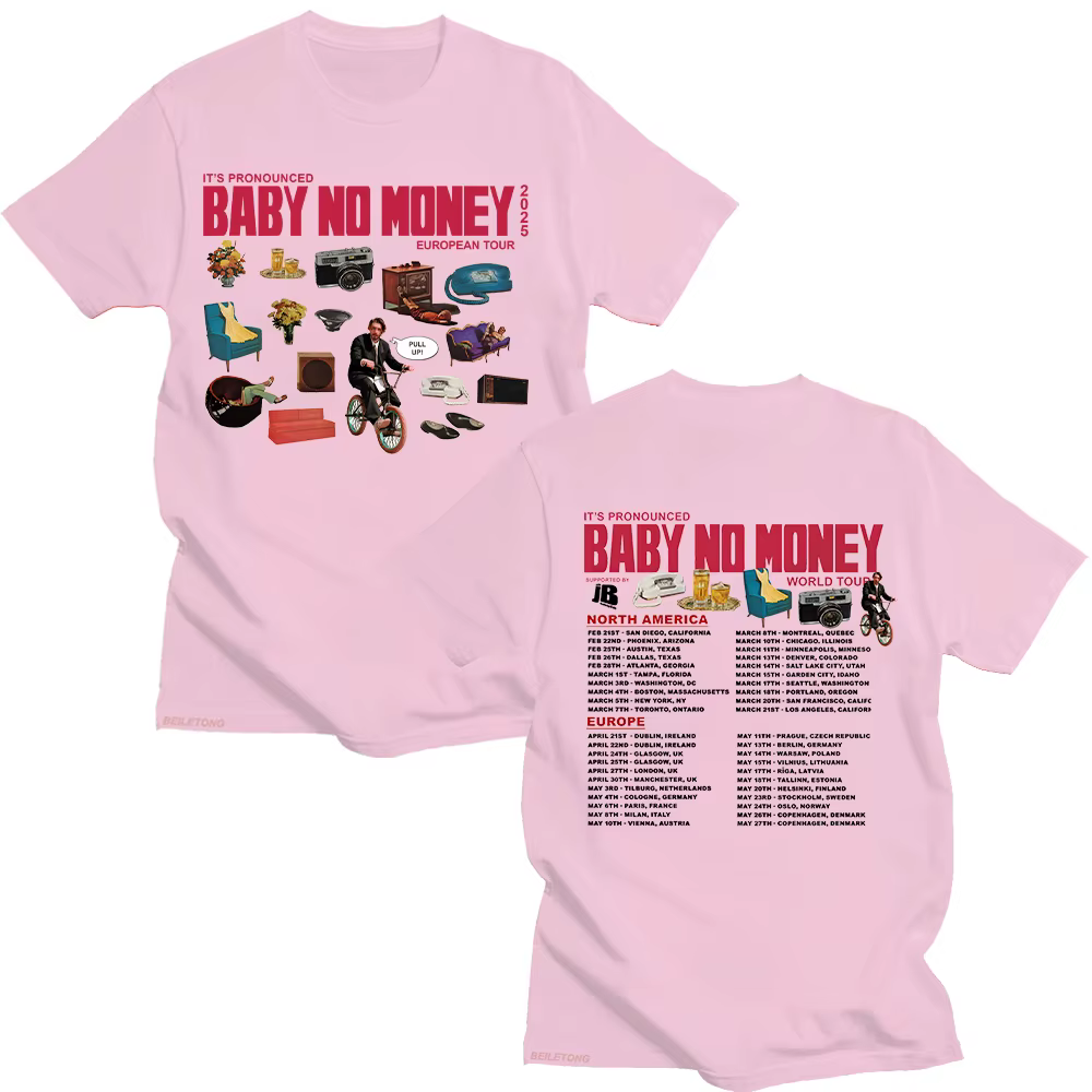 Bbno $ c'est préconcé bébé pas d'argent Tour européen 2025 T-shirts rappeur humoristique coton t-shirt à manches courtes été unisexe hauts