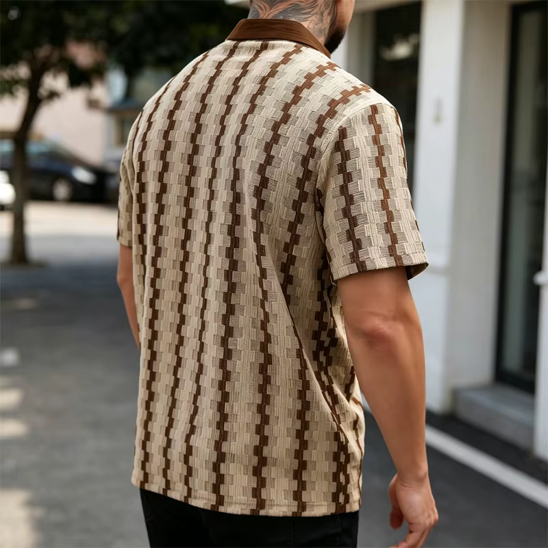 Chemise d'été 2026 pour homme, tricotée à carreaux rétro, à manches courtes, haut polyvalent décontracté et élégant