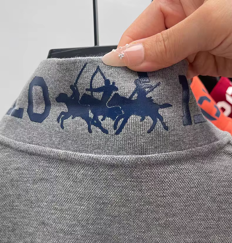 Marque de luxe hommes Polo revers ours broderie impression à manches longues 100 coton T-Shirt automne affaires mode