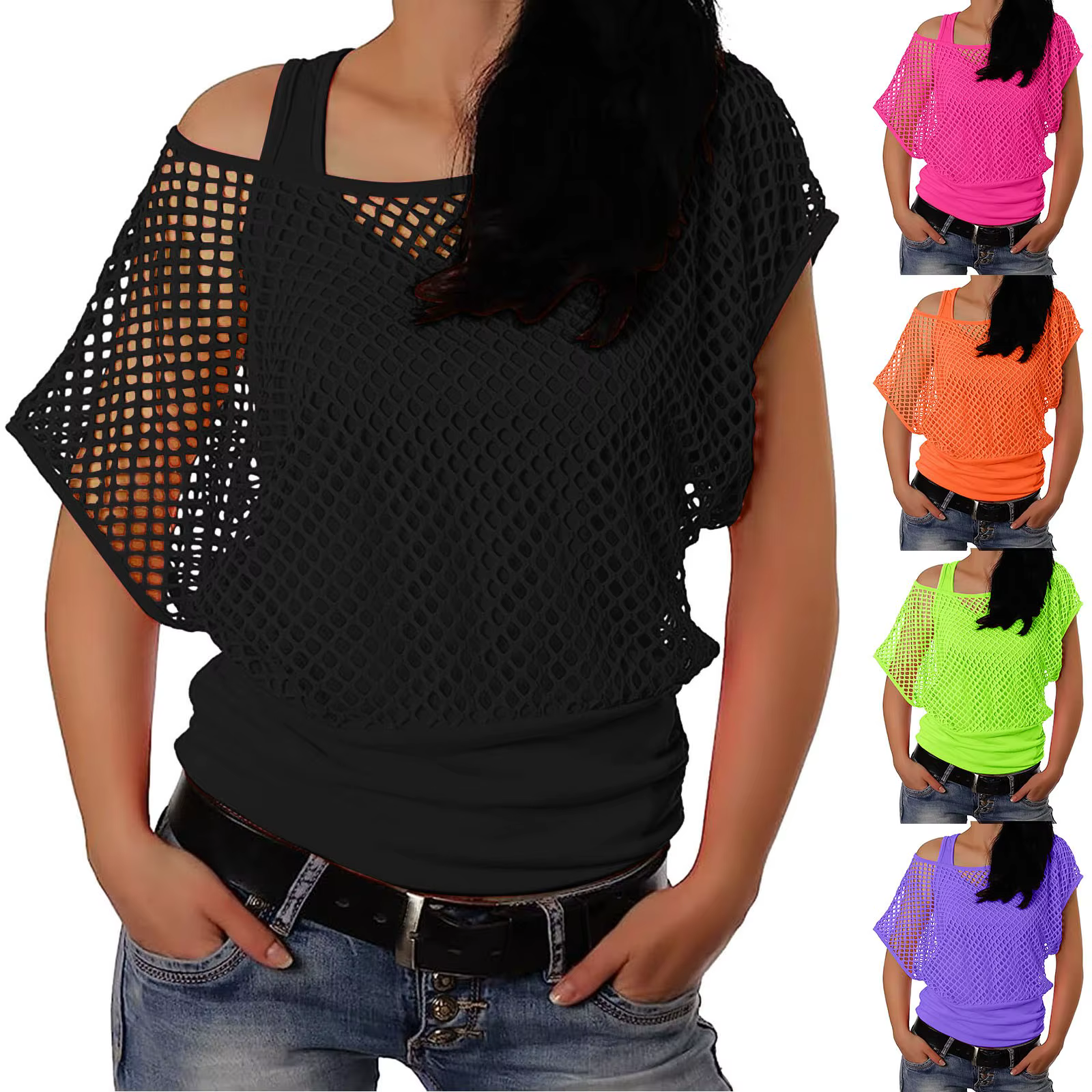 T-shirt à manches courtes en résille pour femmes