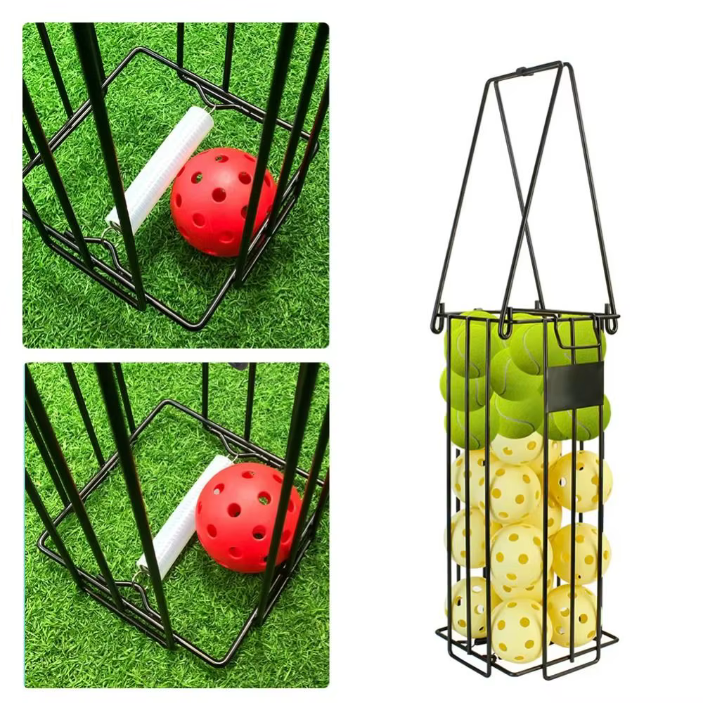 Ramasseur de Pickleball noir, poignée ergonomique supérieure, collecteur de balles de Tennis de grande capacité, Portable avec couvercle, trémie de balle de Tennis
