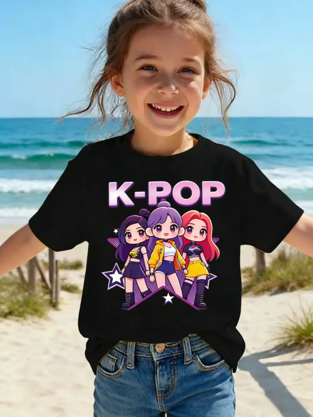 T-shirt Kpop pour enfants, motif dessin animé, manches courtes, haut confortable d'été, cadeau amusant pour les fans, T-shirts Harajuku, vêtements pour filles