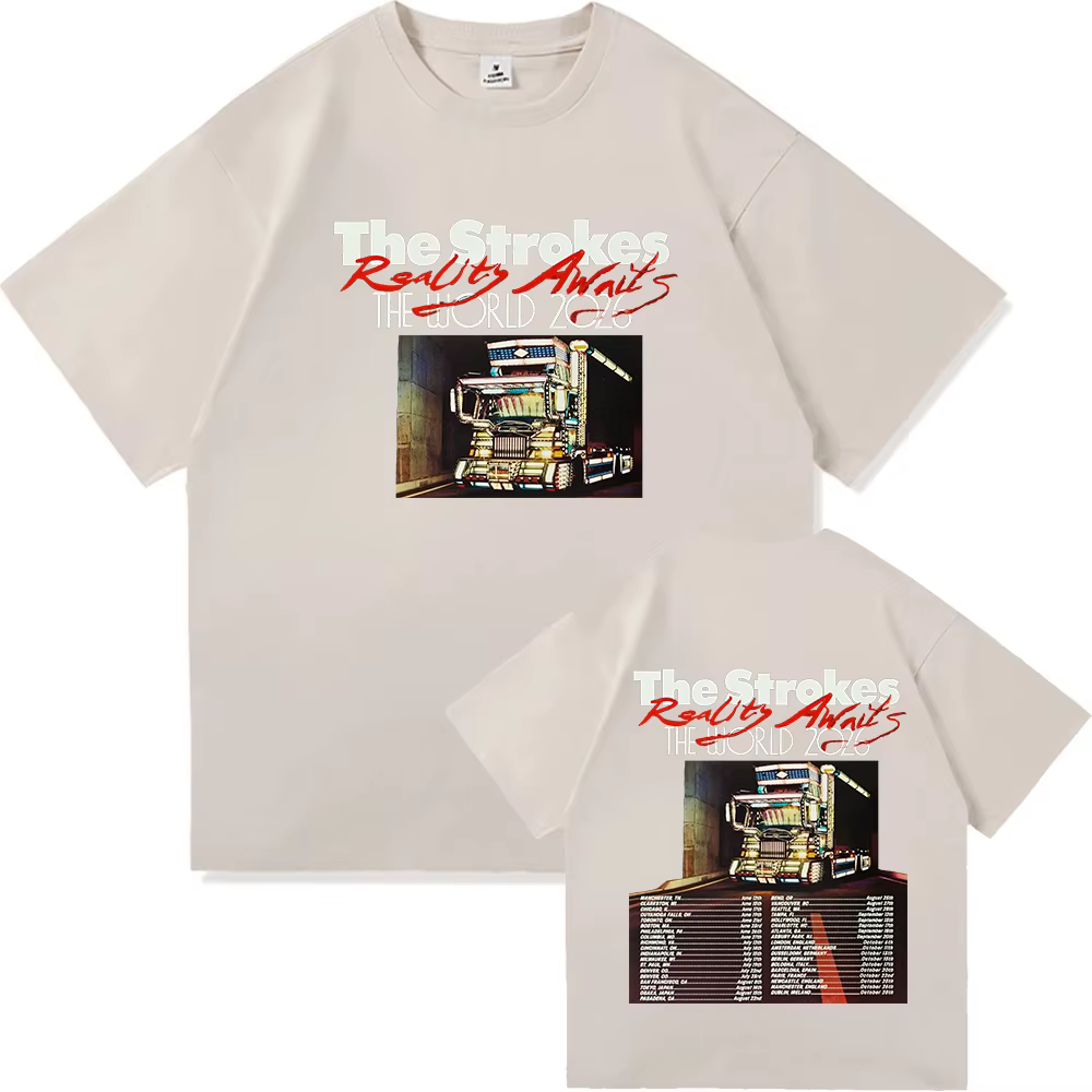 Reality Awaits North America Tour 2026 T-shirt The Strokes Band Design T-shirts imprimés en coton à manches courtes pour hommes