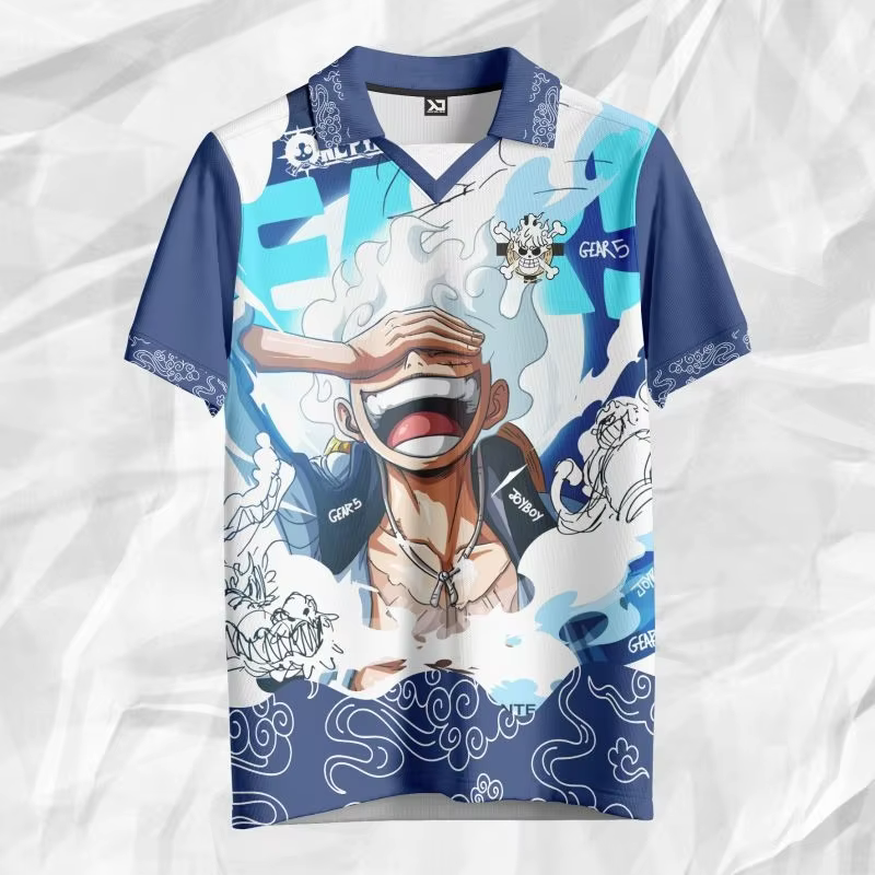 Polo One Piece Luffy Gear 5 Nika imprimé 3D intégral