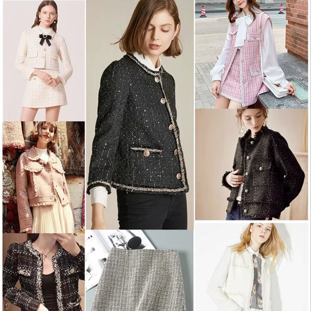 Tissu à carreaux en polyester grossier, laine tweed et polyester, style 'Petit Vent Parfumé', pour la confection de blouses, costumes, robes de mode pour femmes, couture DIY et sacs de voyage