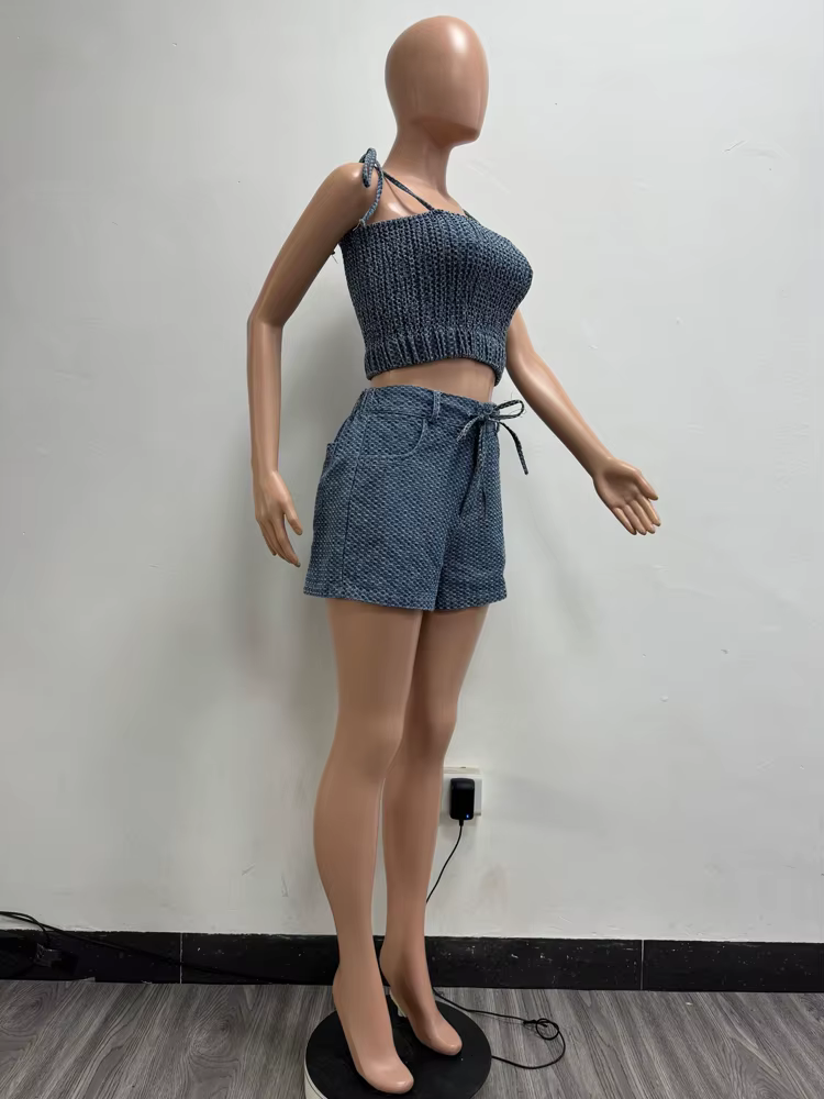 Sexy jean tenue femmes ensembles sans manches sangle haut court Shorts costume 2025 vêtements d'été décontracté Denim